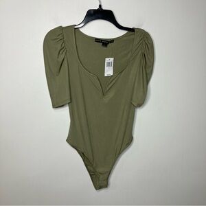 HYFVE army green puffed sleeve ribbed bodysuit size large new with‎ tags